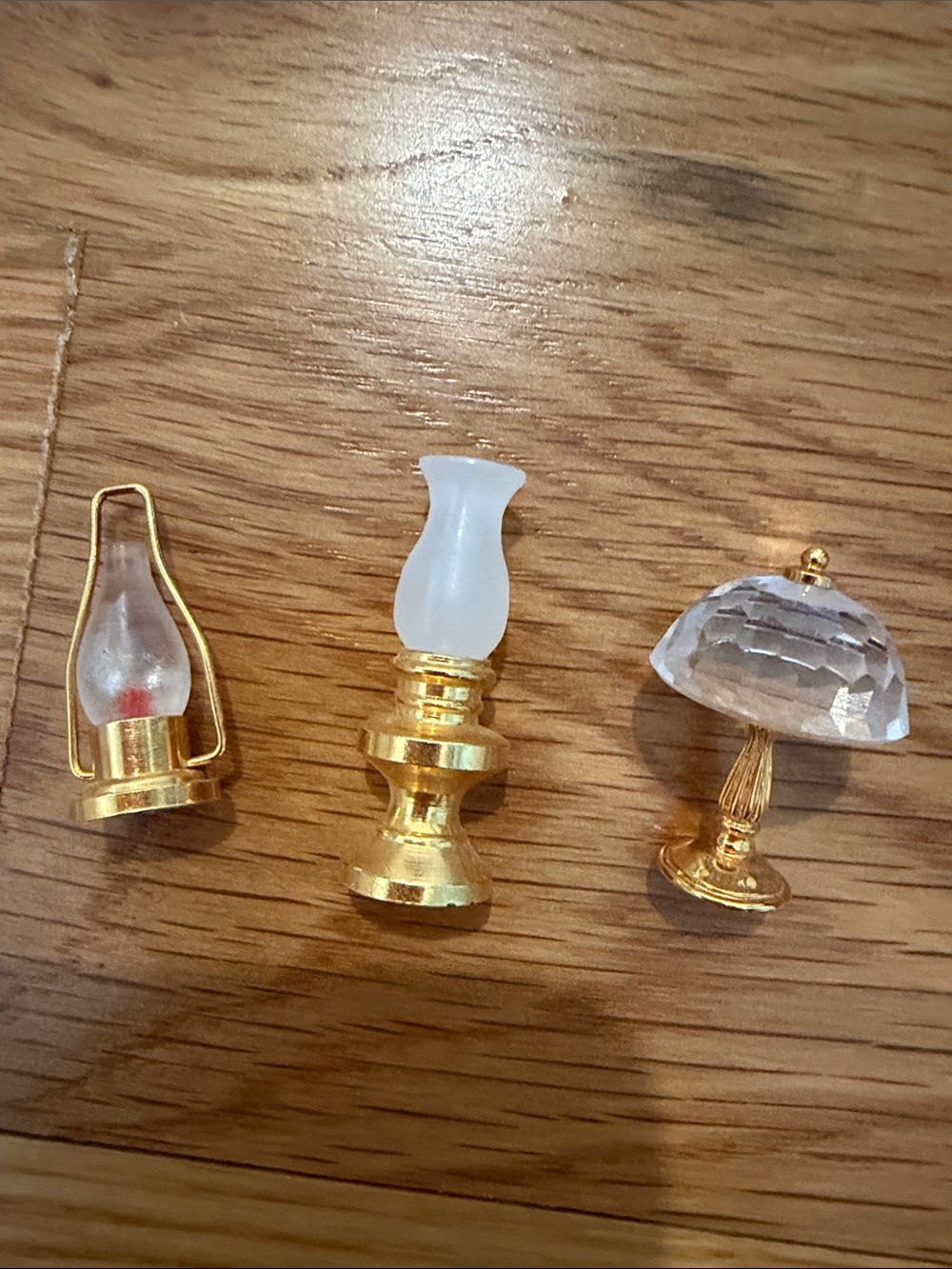Vintage Dollhouse Miniature Lamps Lot of 3 Brass Crystal Hurricane 1:12